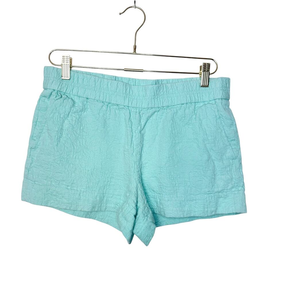 J Crew Floral Jacquard Boardwalk Short Women 8 Aqua Green Pull On Cotton‎